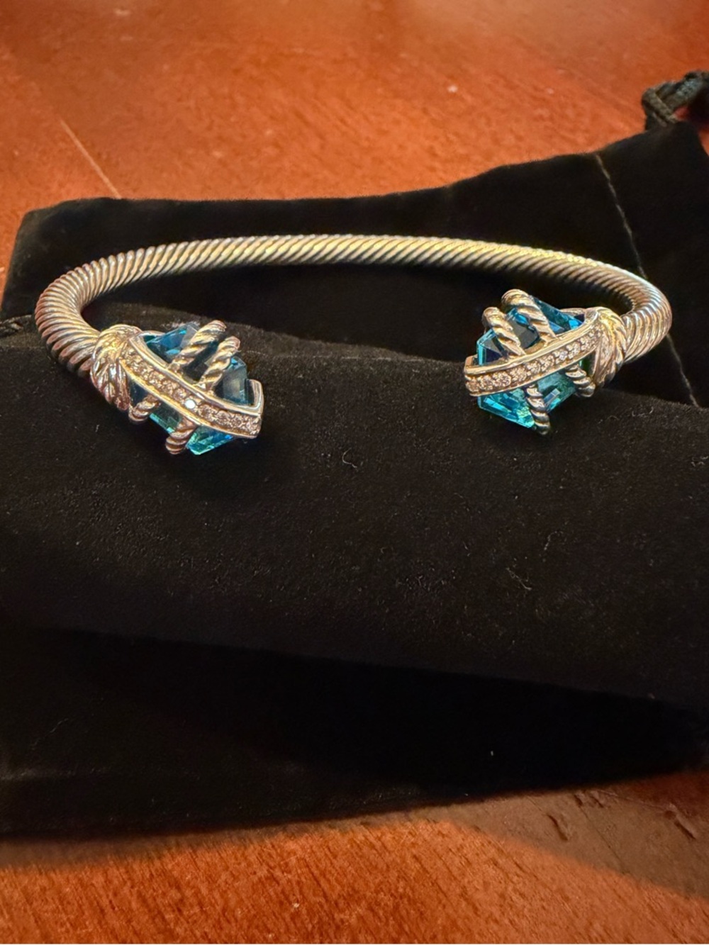 David Yurman Blue Topaz and Diamond sterling Silver Cuff Bracelet